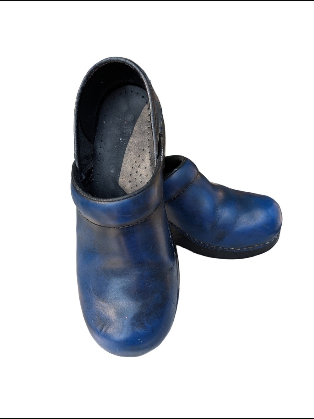 Sanita Blue Leather Comfort Clogs Size 37